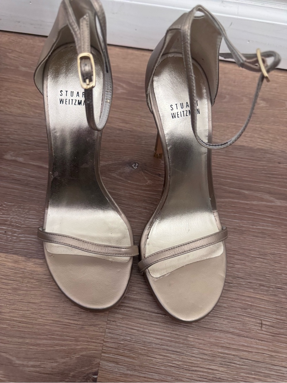 Stuart Weitzman Metallic Nudist Ankle-Strap Sandals